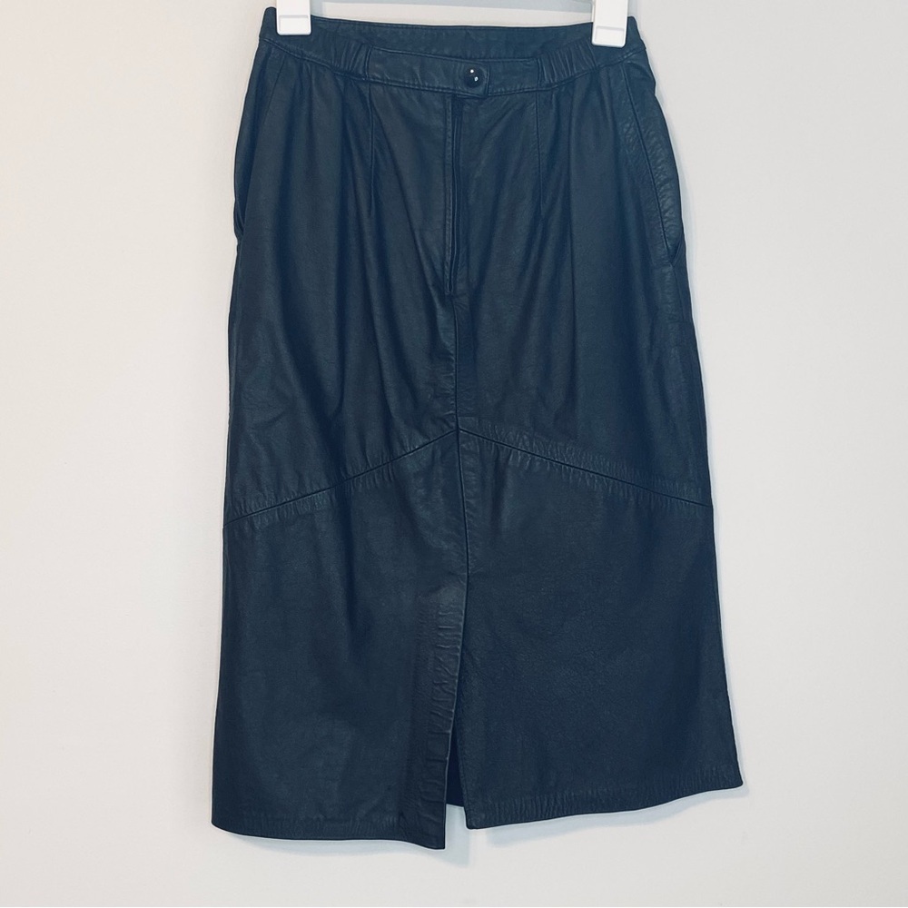 ALEX LURKE Chic Black Genuine Leather Midi Skirt - Made in USA